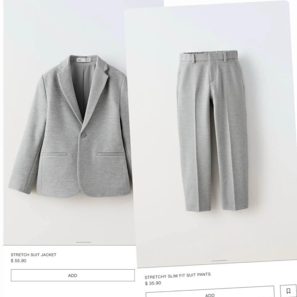 ZARA Kids - Gray Stretch Suit Jacket and Pants Set